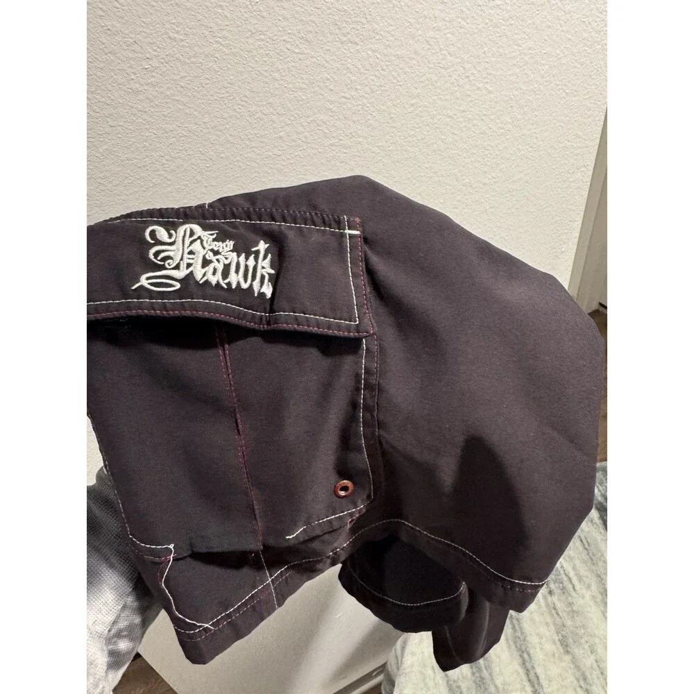 Y2k Tony Hawk Swim Pool Beach Board Shorts Mens Medium Black / Red Embroidery